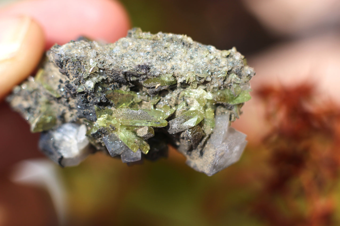 Green Sphene w/ Clear Calcite