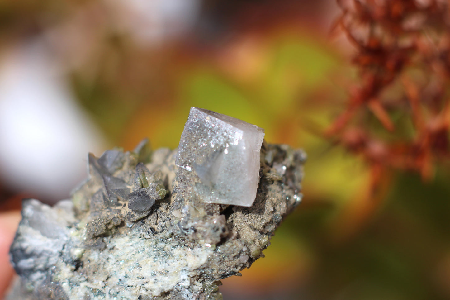 Green Sphene w/ Clear Calcite