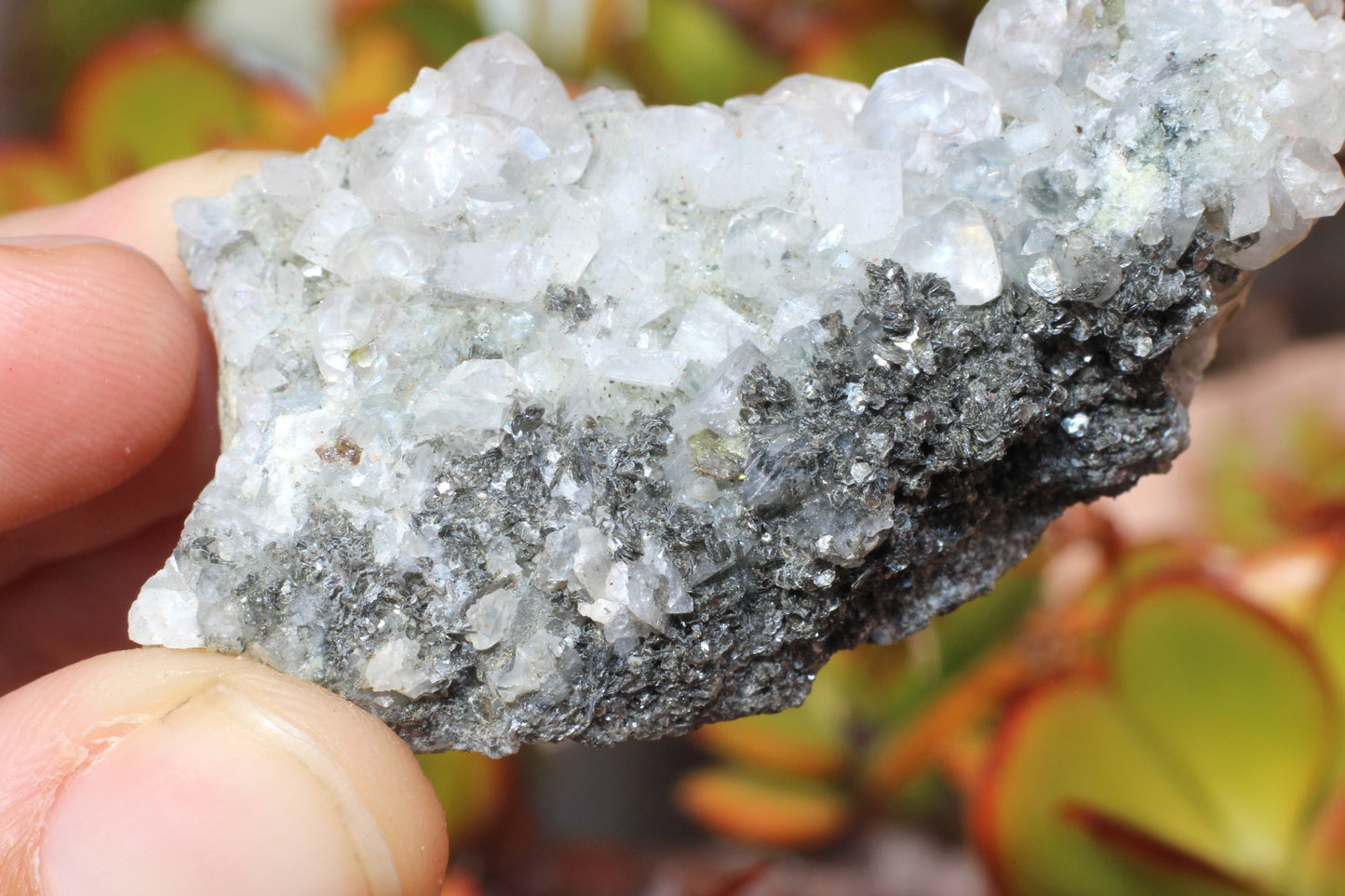 Green Sphene w/ Clear Calcite