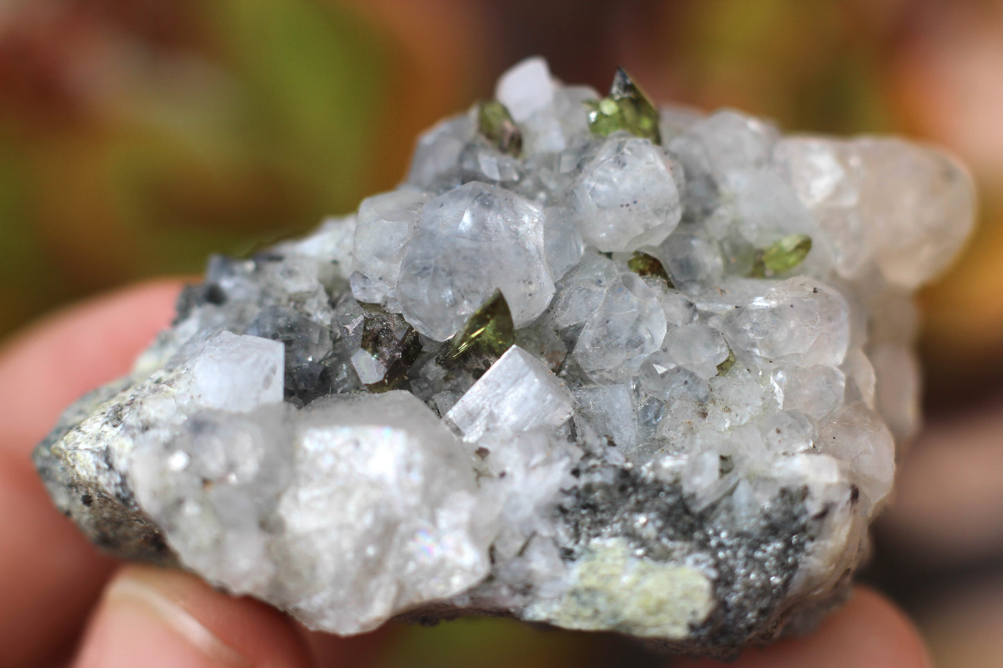 Green Sphene w/ Clear Calcite