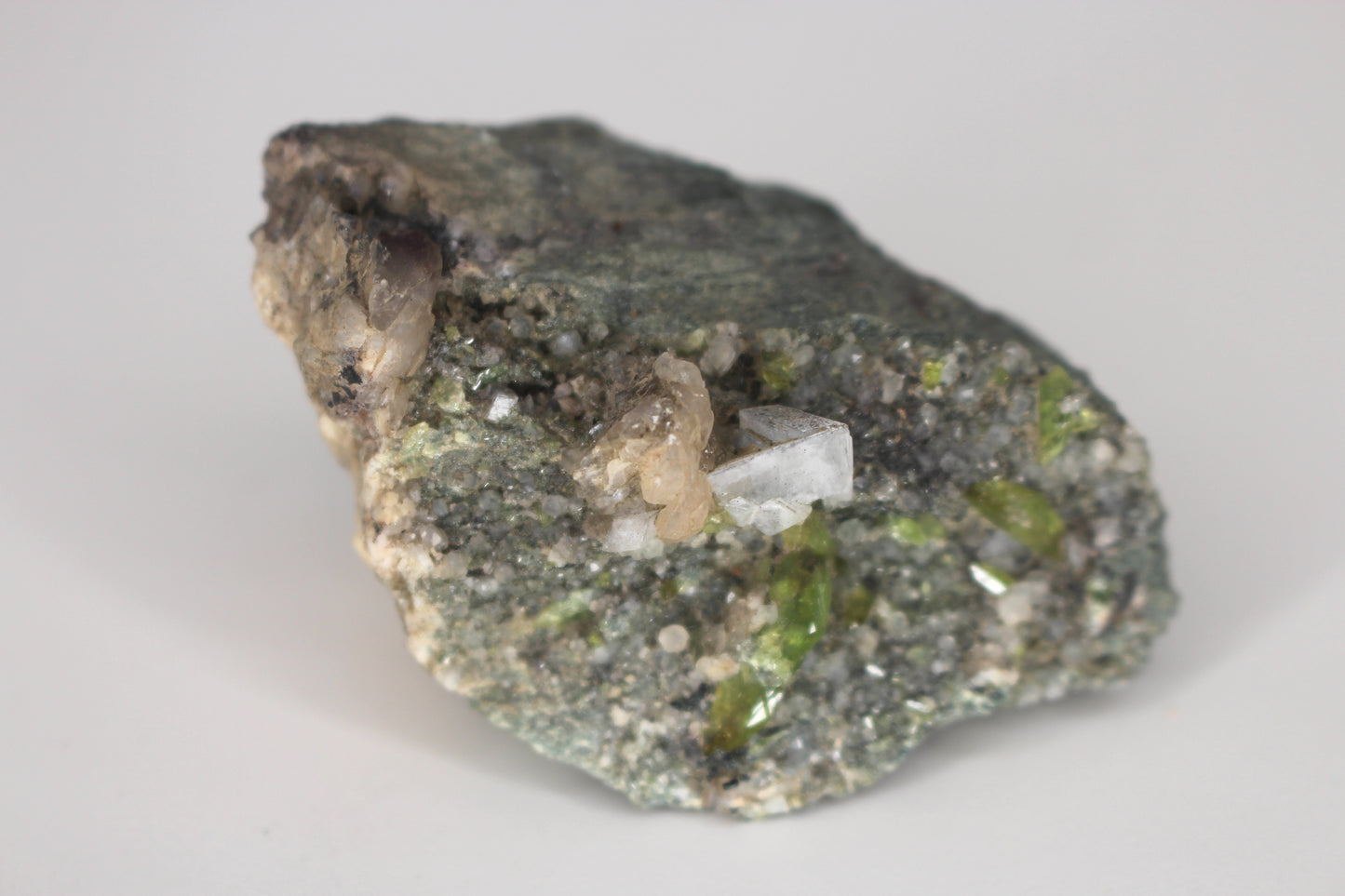 Green Sphene w/ Clear Calcite