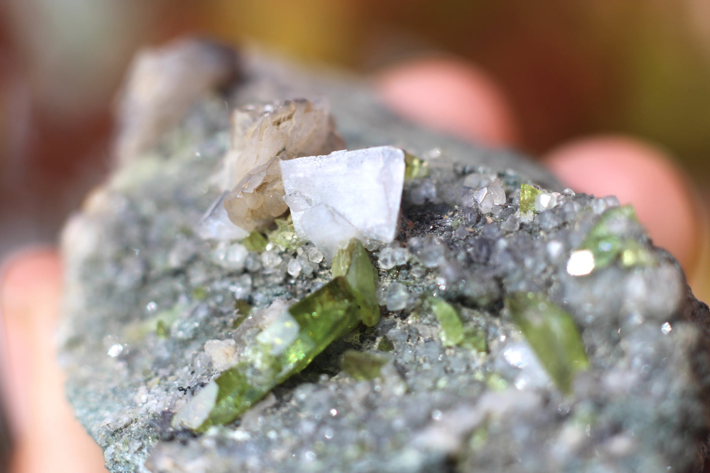 Green Sphene w/ Clear Calcite