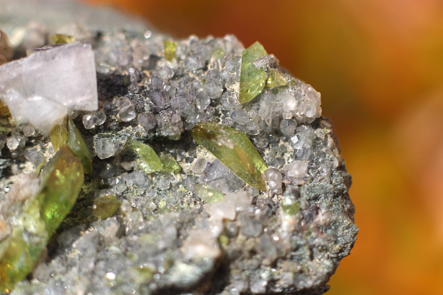 Green Sphene w/ Clear Calcite