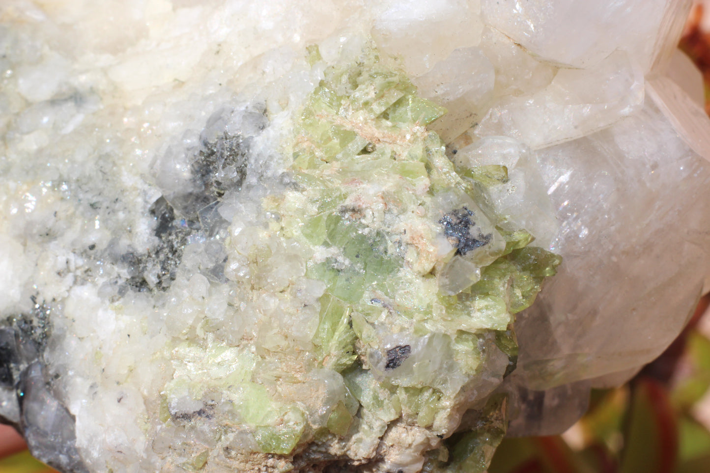 Green Sphene w/ Clear Calcite