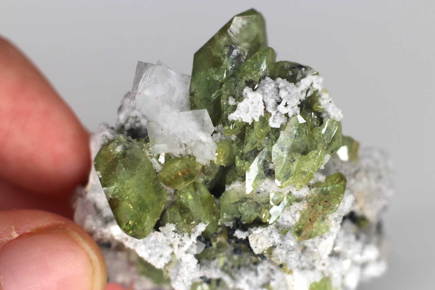 Green Sphene w/ Adularia Quartz