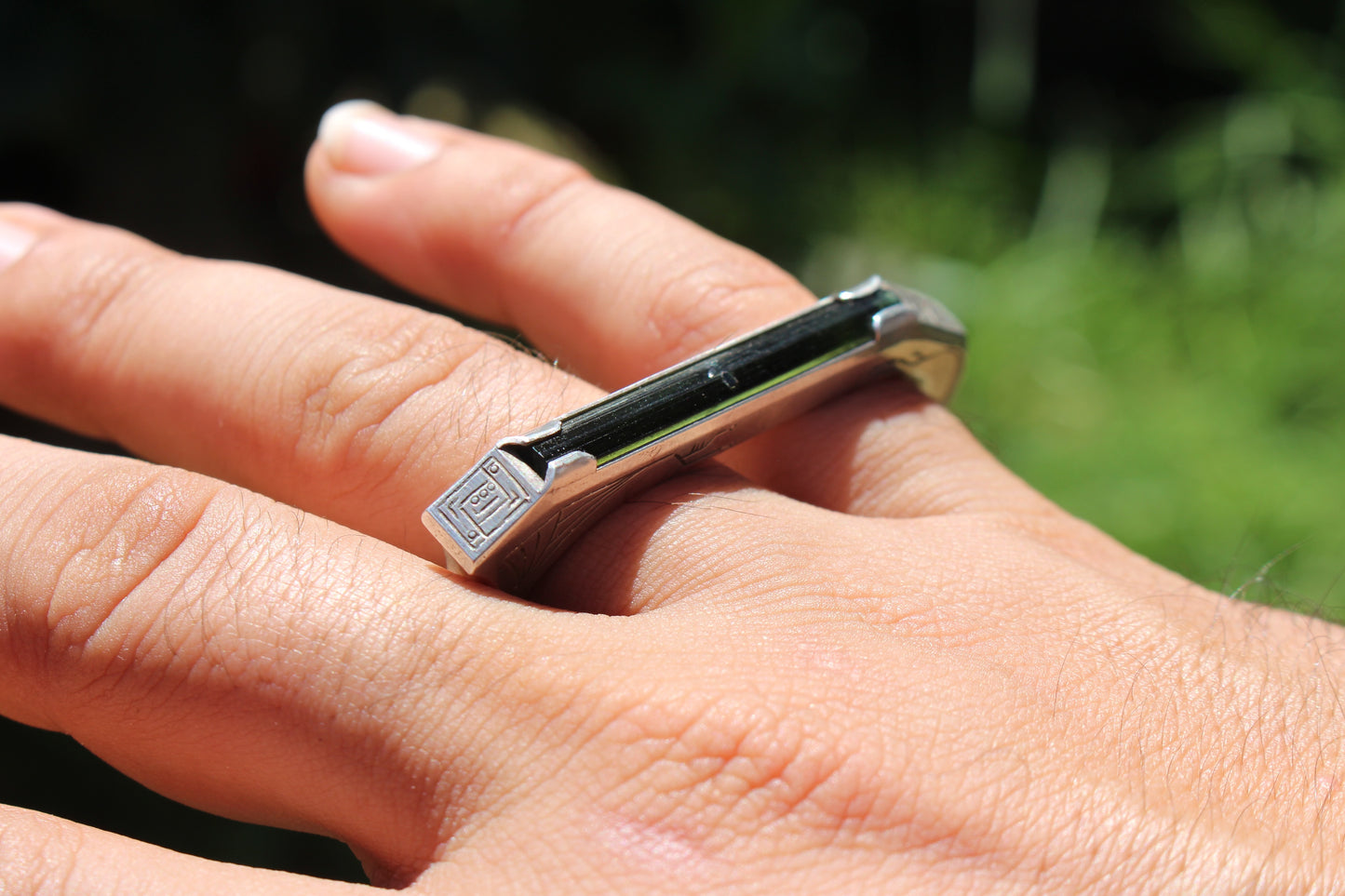 Green Tourmaline Double Ring with Peridot Facets