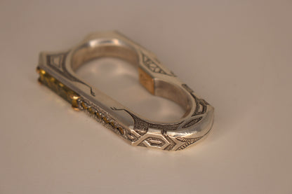 Fantasy Heliodor Double Ring with Sapphire Facets