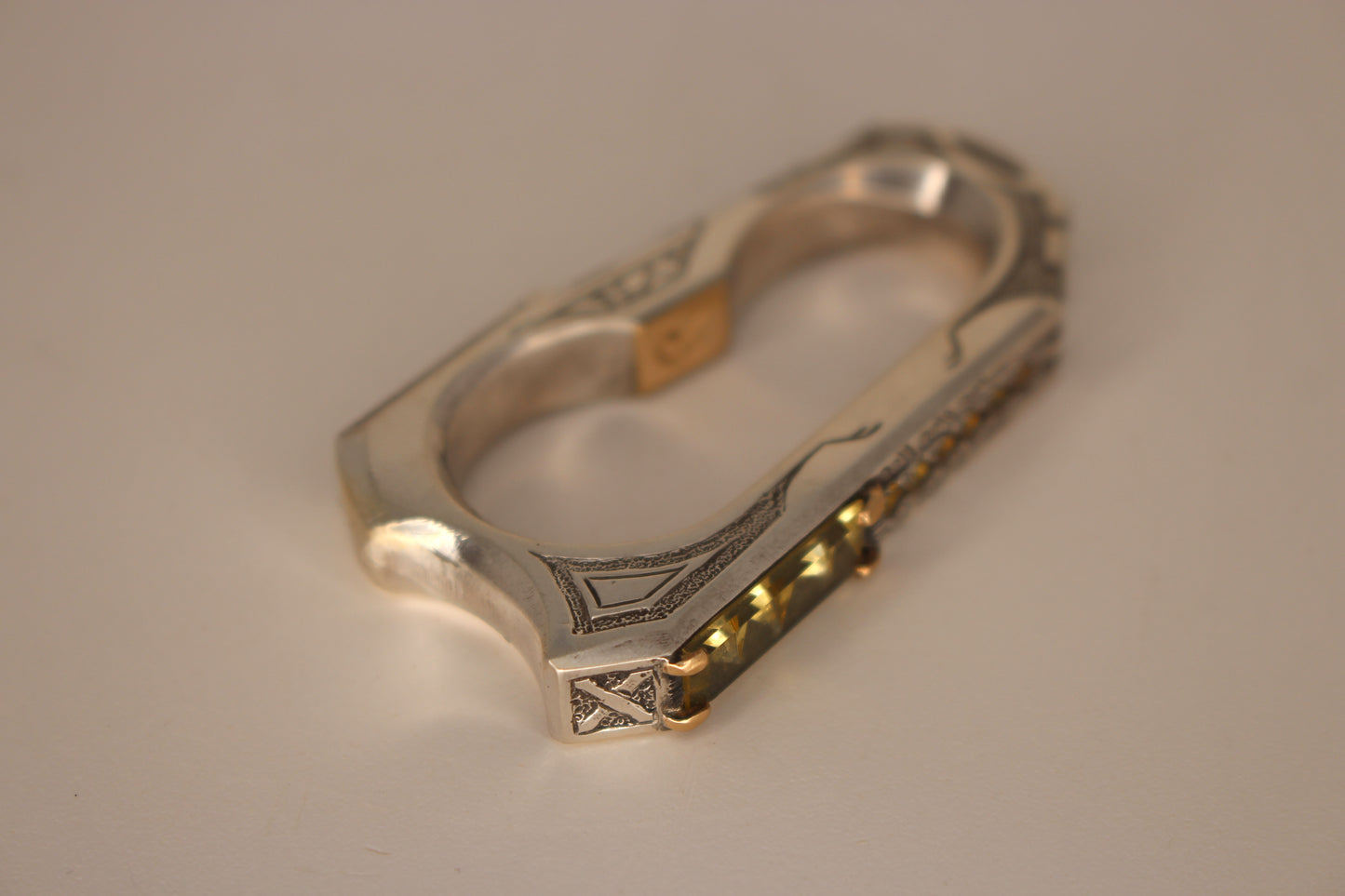 Fantasy Heliodor Double Ring with Sapphire Facets