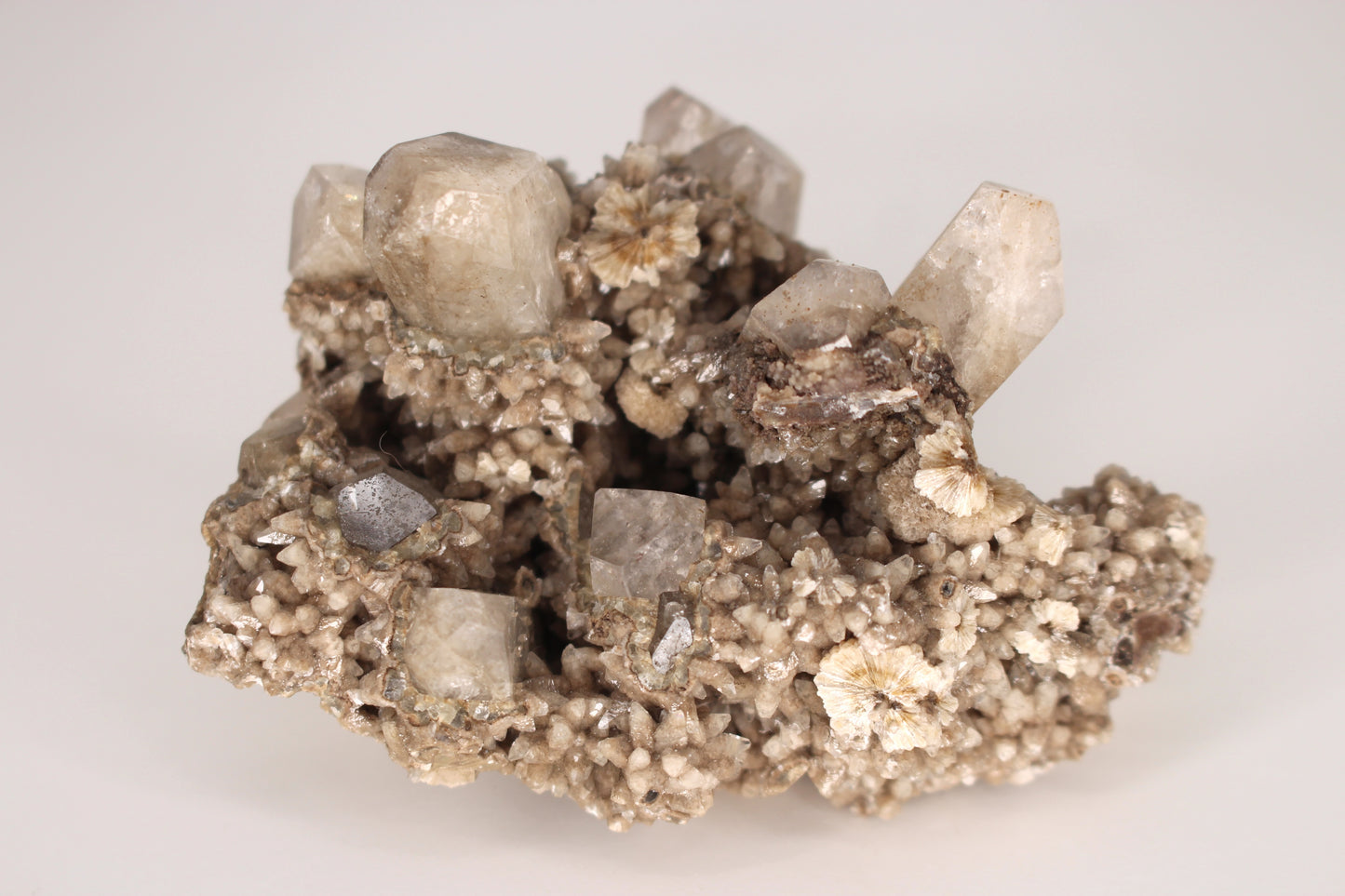 Calcite with Danburite and Pyrite