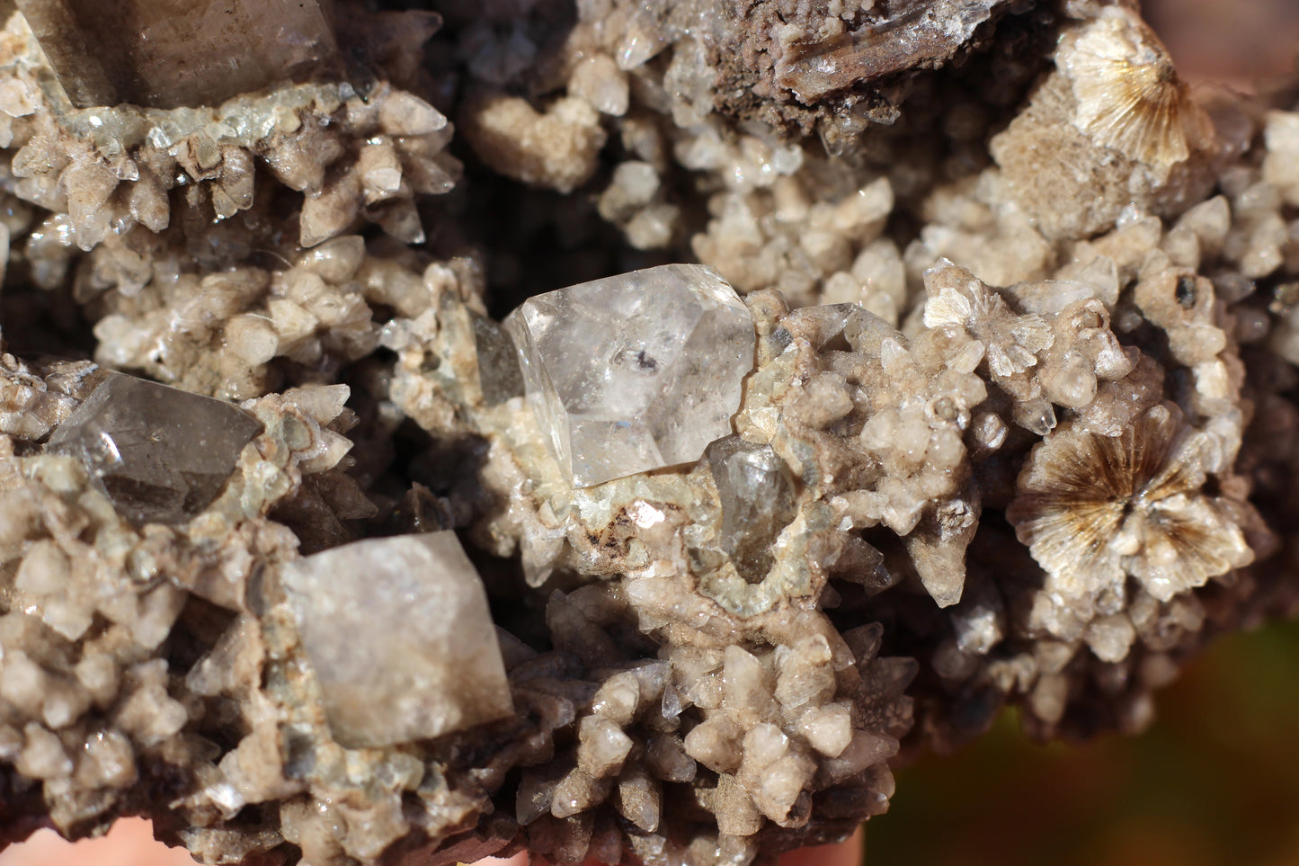 Calcite with Danburite and Pyrite