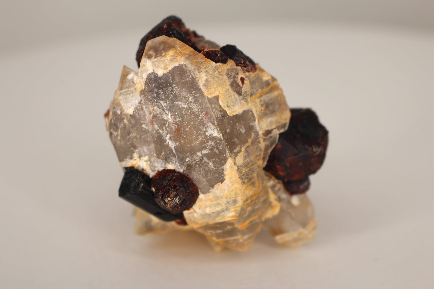 Etched Spessartine Garnet on Quartz w/ Schorl