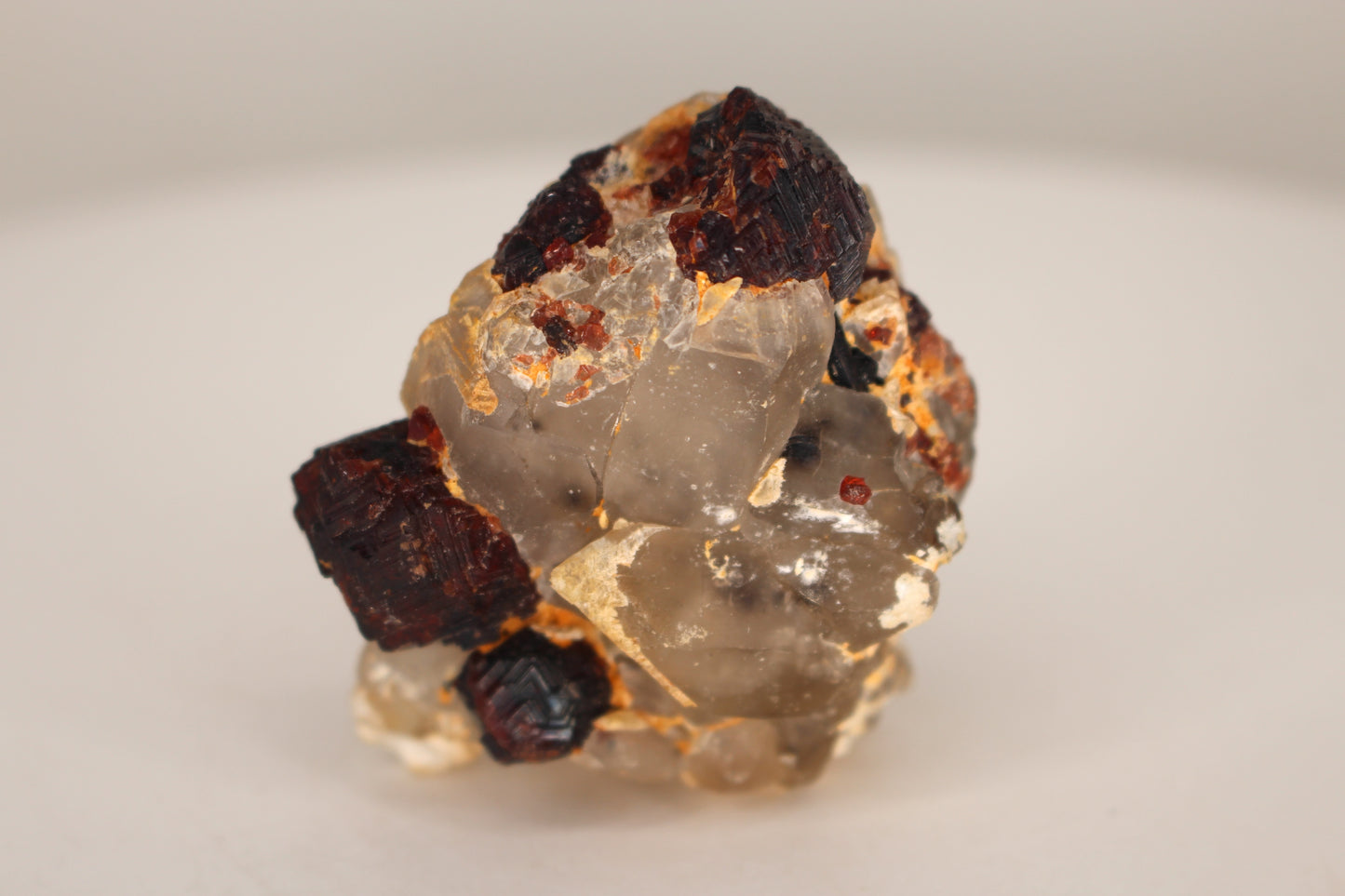 Etched Spessartine Garnet on Quartz w/ Schorl