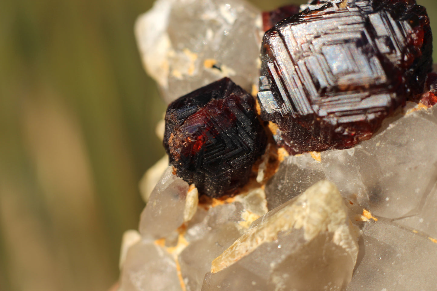 Etched Spessartine Garnet on Quartz w/ Schorl