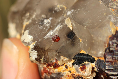 Etched Spessartine Garnet on Quartz w/ Schorl