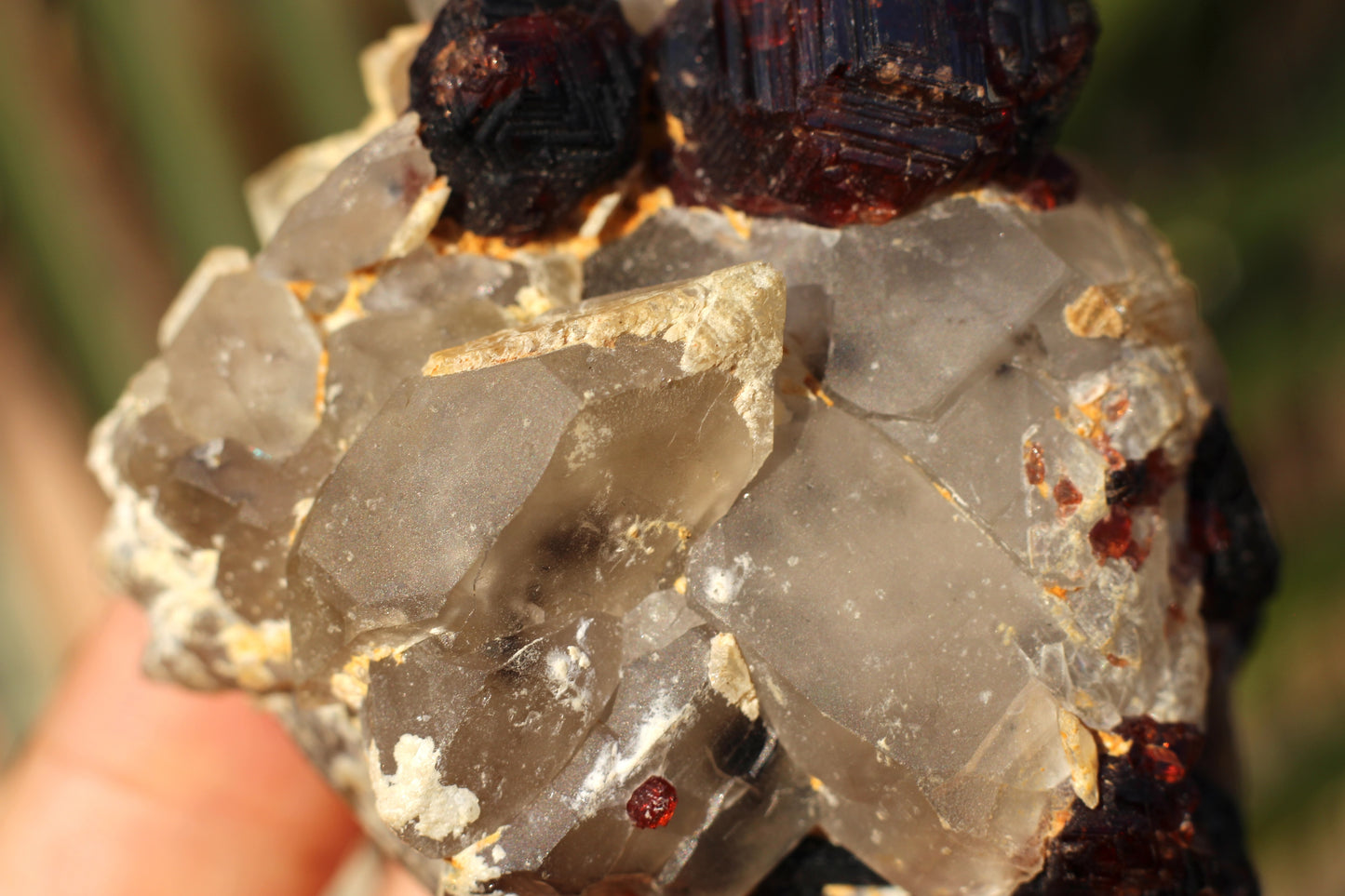 Etched Spessartine Garnet on Quartz w/ Schorl