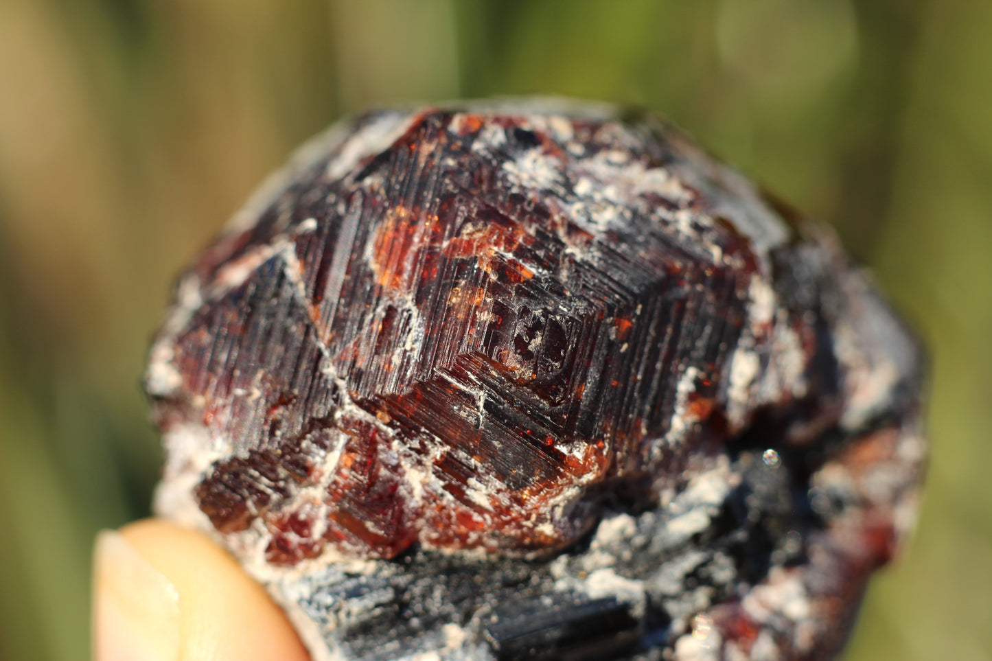 Etched Spessartine Garnet on Quartz w/ Schorl