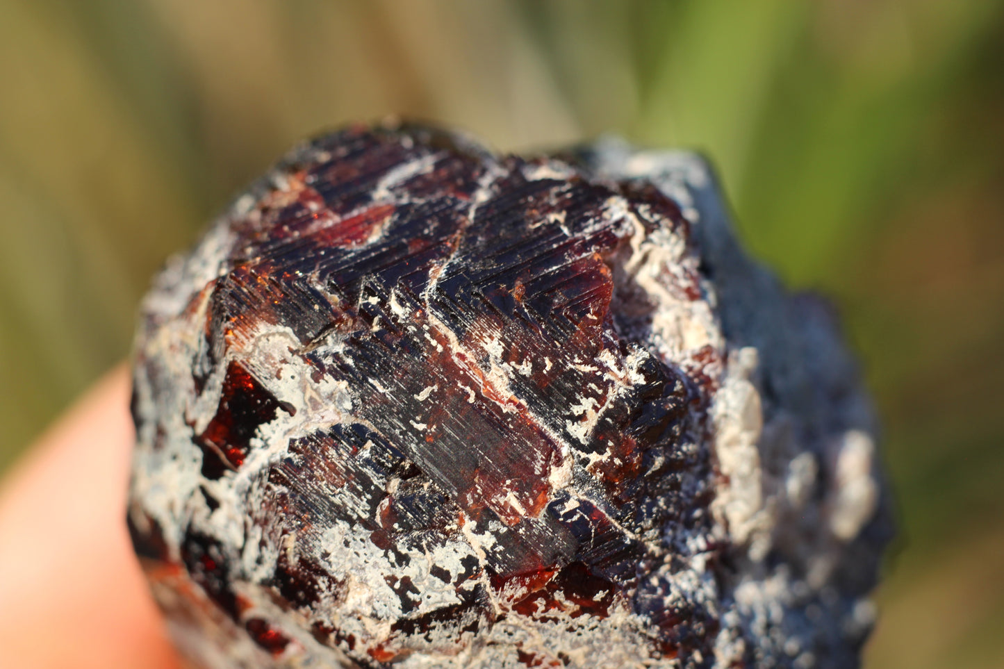 Etched Spessartine Garnet on Quartz w/ Schorl