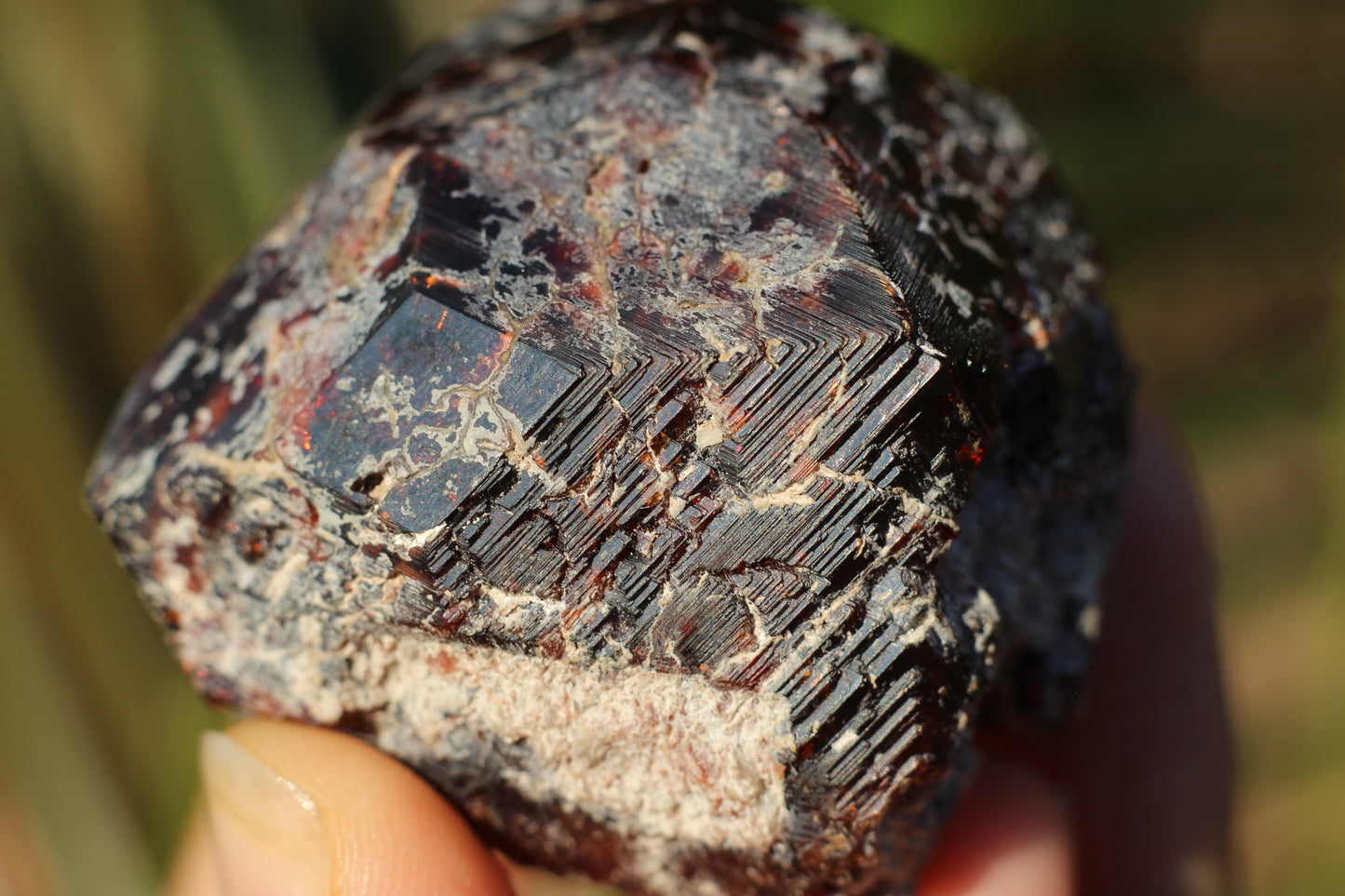 Etched Spessartine Garnet on Quartz w/ Schorl