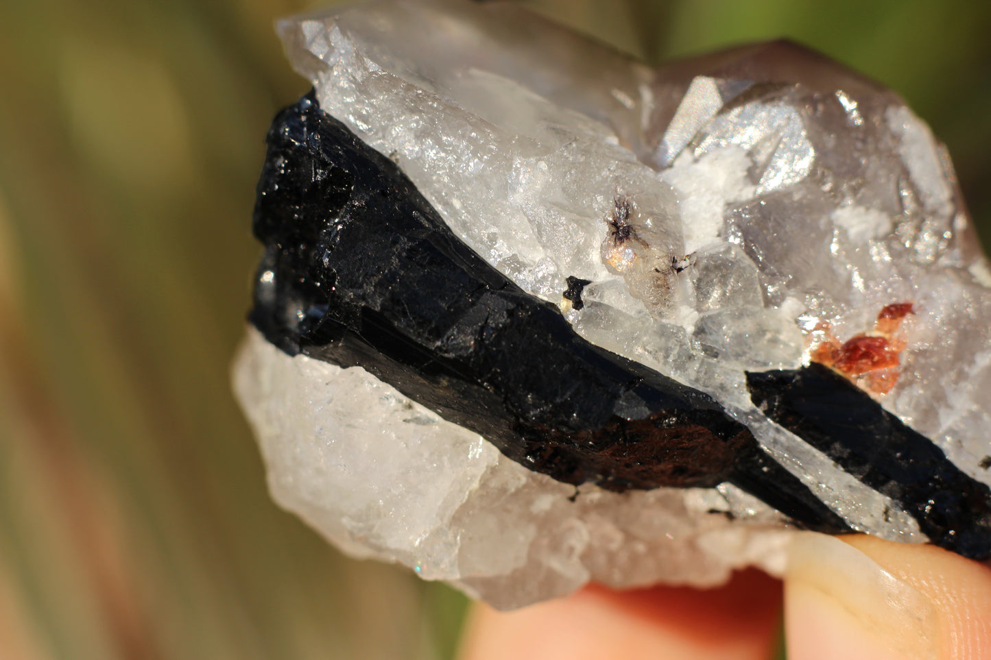 Etched Spessartine Garnet on Quartz w/ Schorl