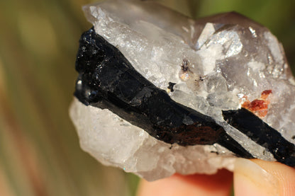 Etched Spessartine Garnet on Quartz w/ Schorl