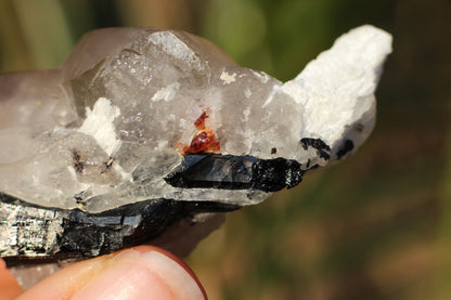 Etched Spessartine Garnet on Quartz w/ Schorl