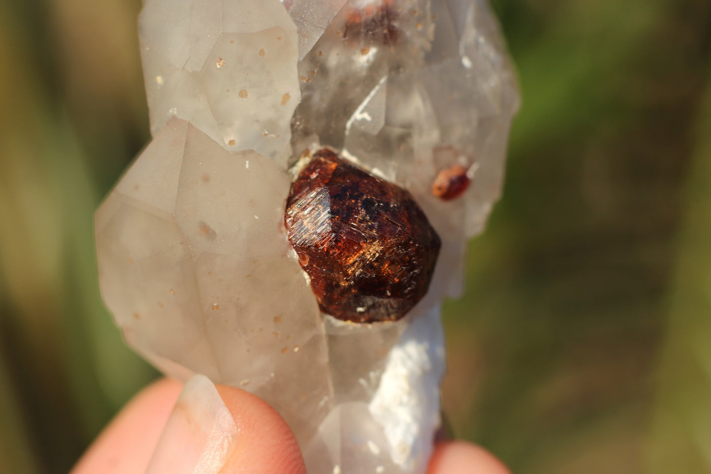 Etched Spessartine Garnet on Quartz w/ Schorl