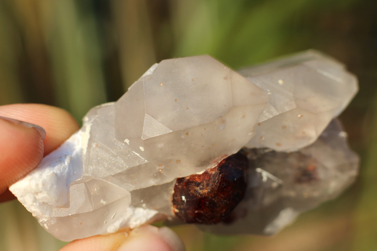 Etched Spessartine Garnet on Quartz w/ Schorl