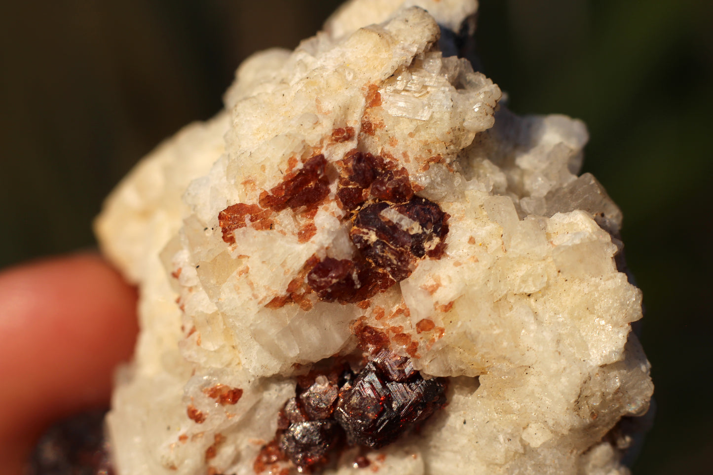 Etched Spessartine Garnet on Feldspar