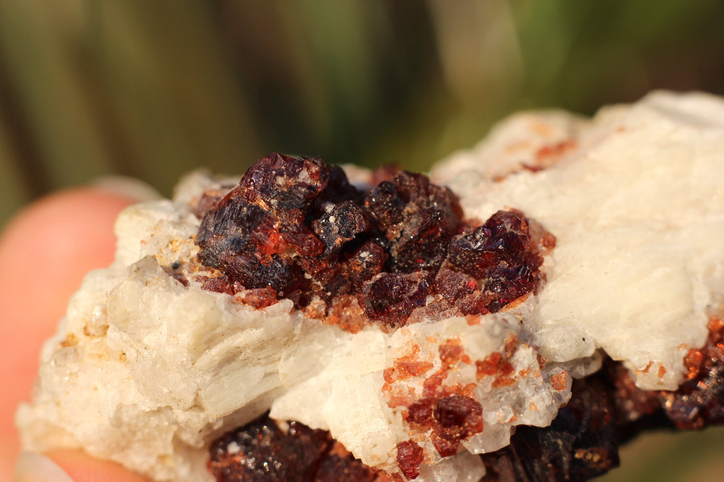 Etched Spessartine Garnet on Feldspar