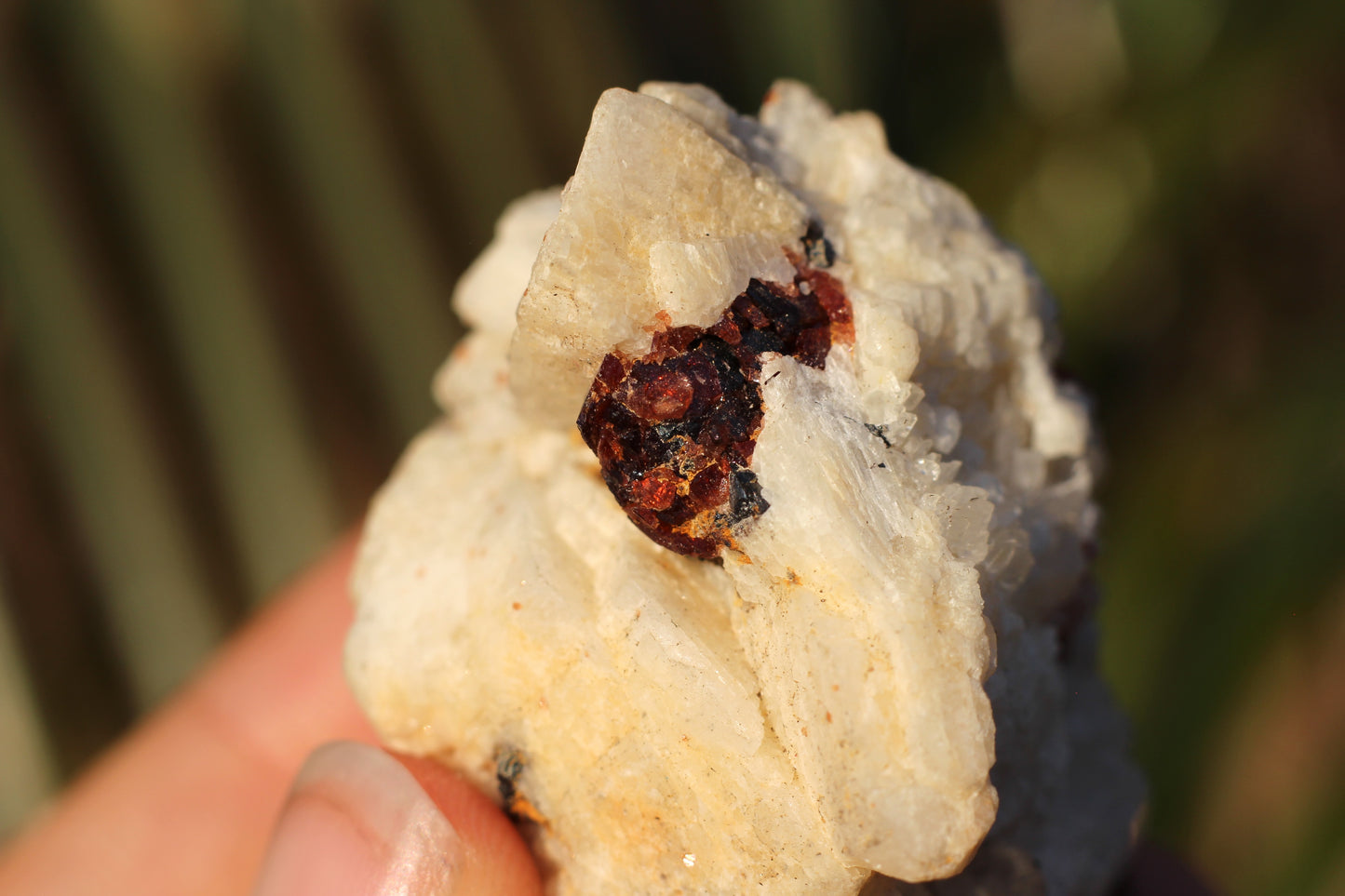 Etched Spessartine Garnet on Feldspar