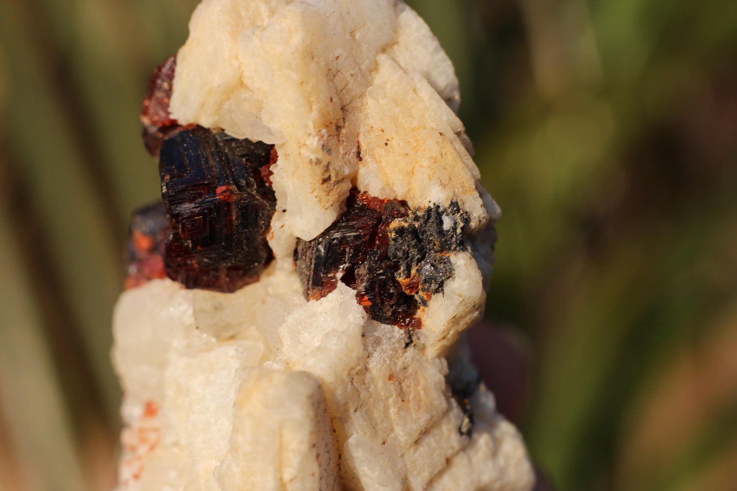 Etched Spessartine Garnet on Feldspar