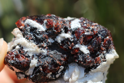 Etched Spessartine Garnet on Feldspar