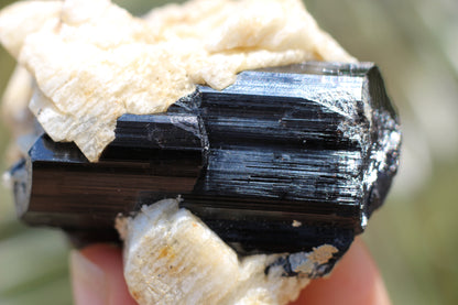 Etched Spessartine Garnet, Aquamarine and Schorl on Feldspar