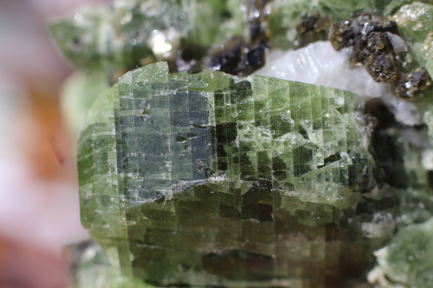 Diopside on Quartz w/ Mica