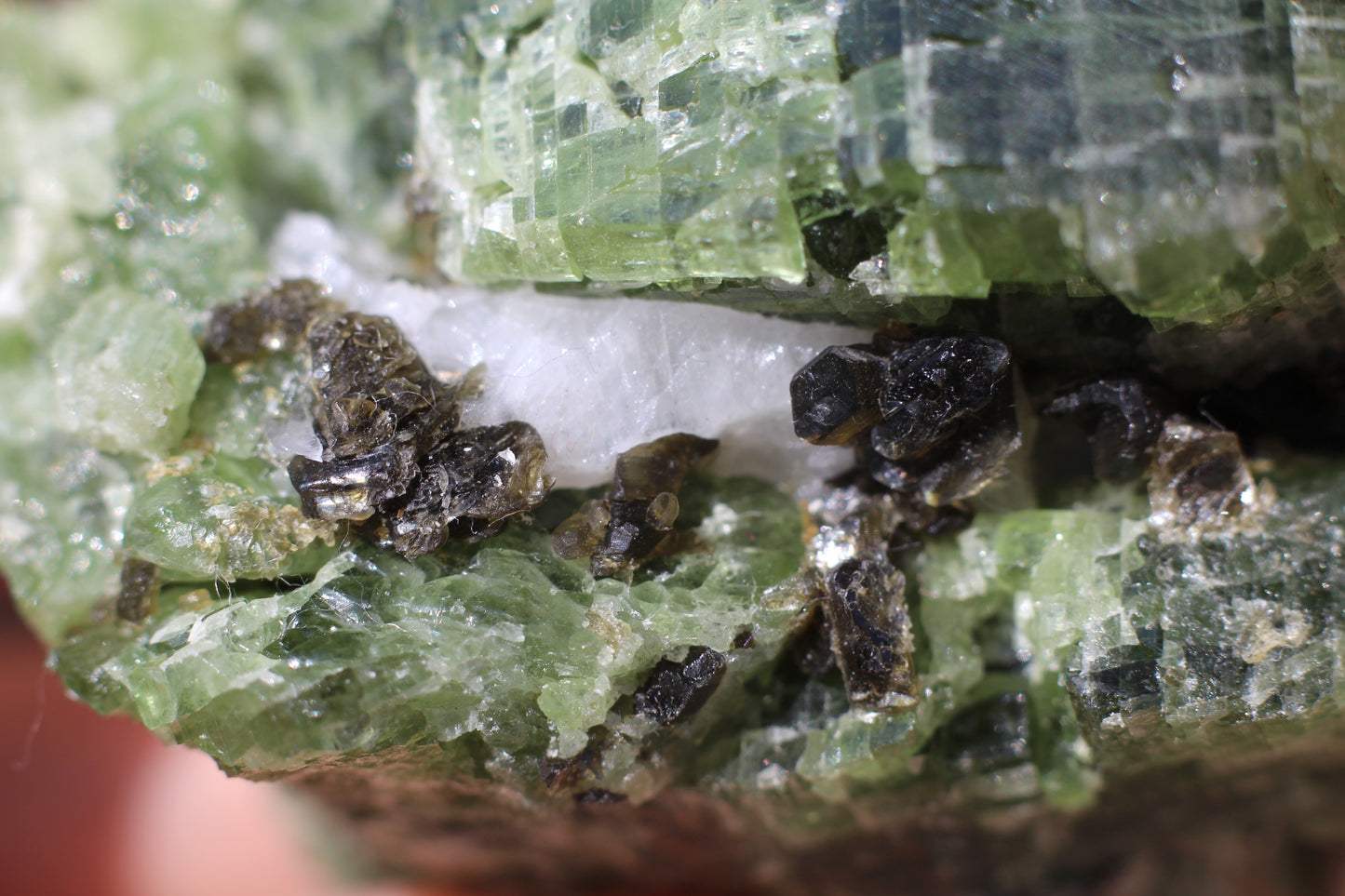 Diopside on Quartz w/ Mica