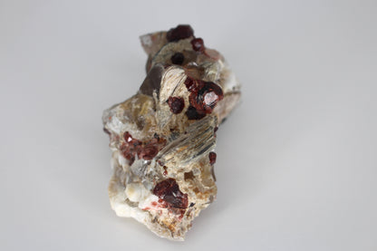 Spessartine Garnets on Quartz w/ Mica, Feldspar and Schorl