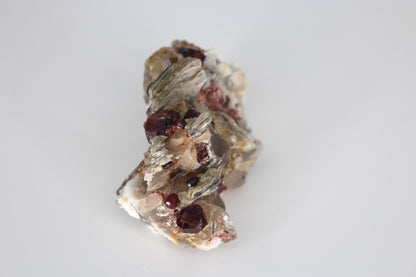 Spessartine Garnets on Quartz w/ Mica, Feldspar and Schorl