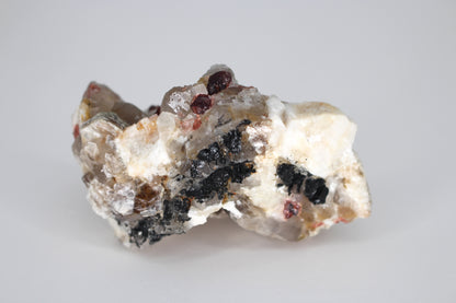 Spessartine Garnets on Quartz w/ Mica, Feldspar and Schorl