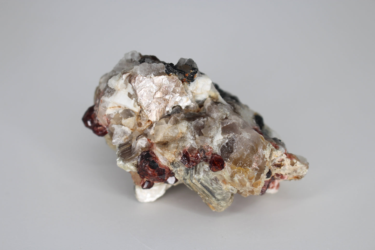 Spessartine Garnets on Quartz w/ Mica, Feldspar and Schorl