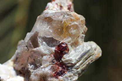 Spessartine Garnets on Quartz w/ Mica, Feldspar and Schorl